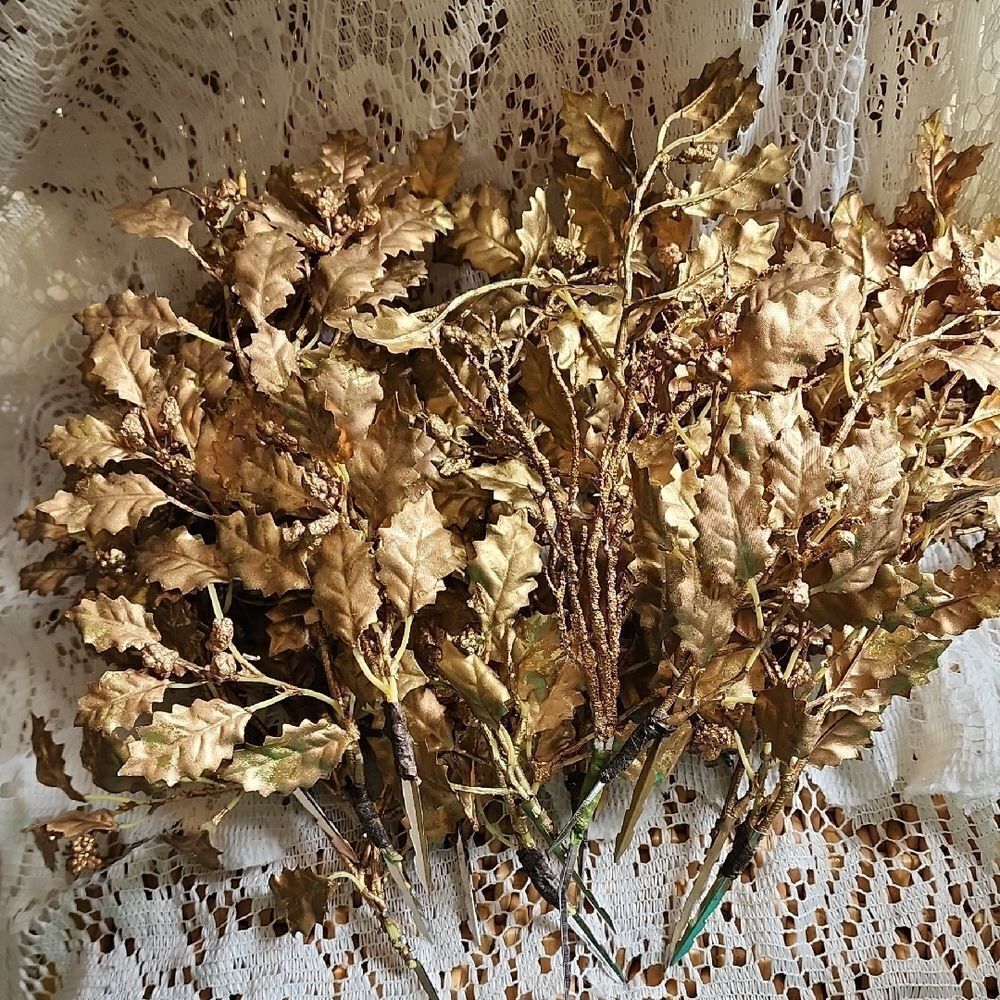 Vintage Gold Leaf Decorative Floral Picks Accent Fall Autumn Tgiving Christmas